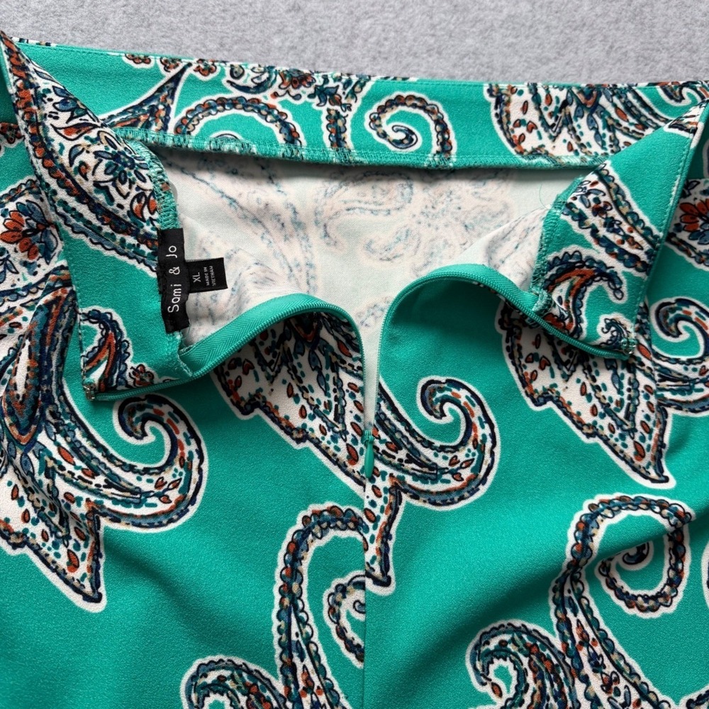 Sami & Jo Womens XL Teal Green Paisley Print Pencil Skirt Stretch Knee Length - Picture 3 of 10